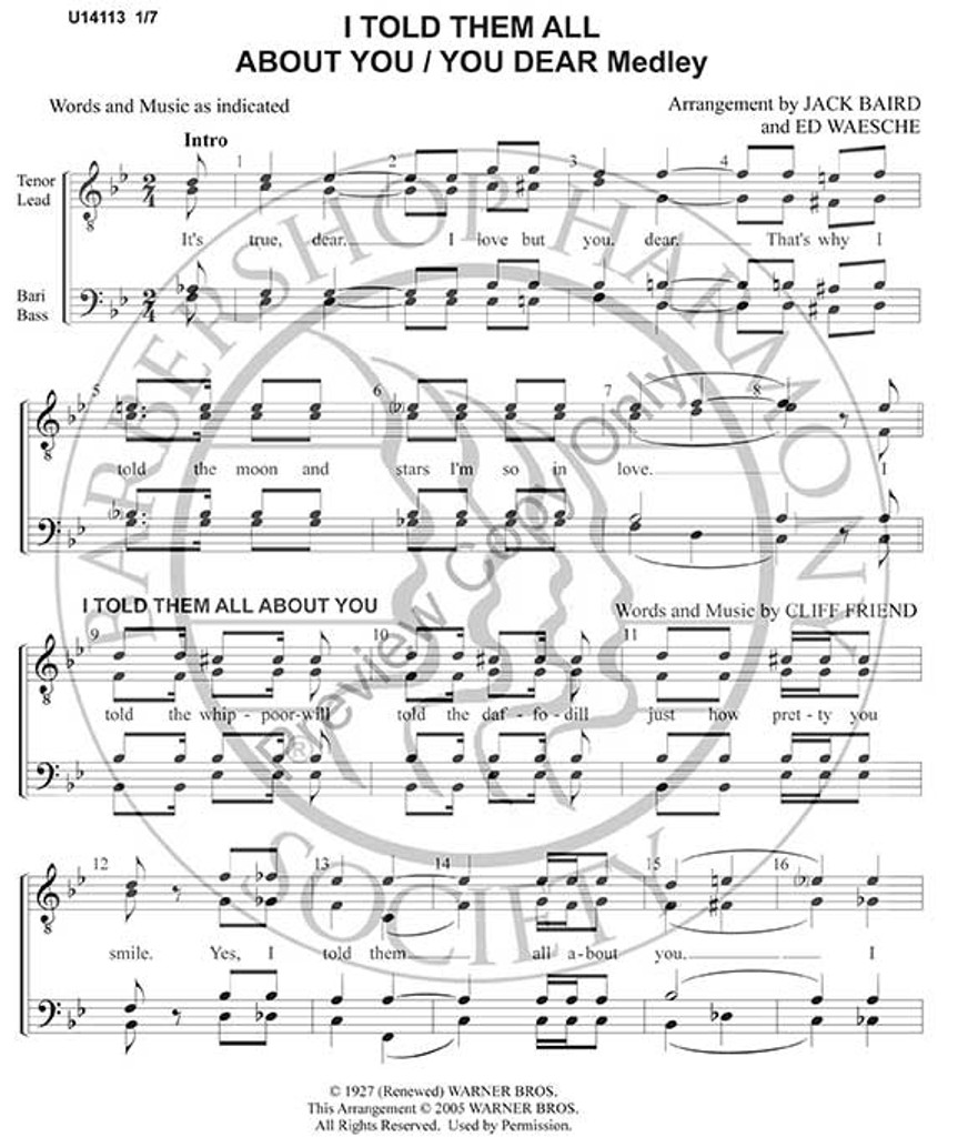 I Told Them All About You/You Dear (TTBB) (arr. Ed Waesche)-Download-UNPUB