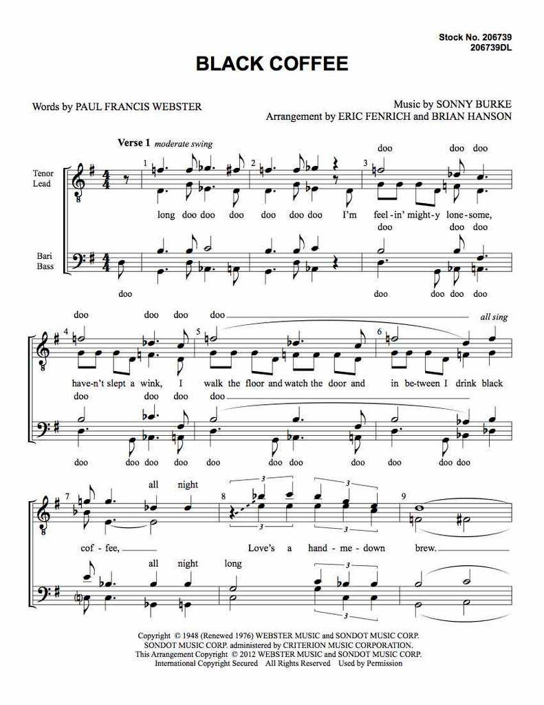 Black Coffee (TTBB) (arr. Eric Fenrich & Brian Hanson)-UNPUB