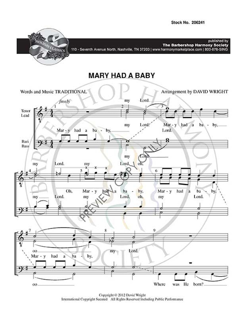 Mary Had a Baby (TTBB) (arr. Wright) - Download