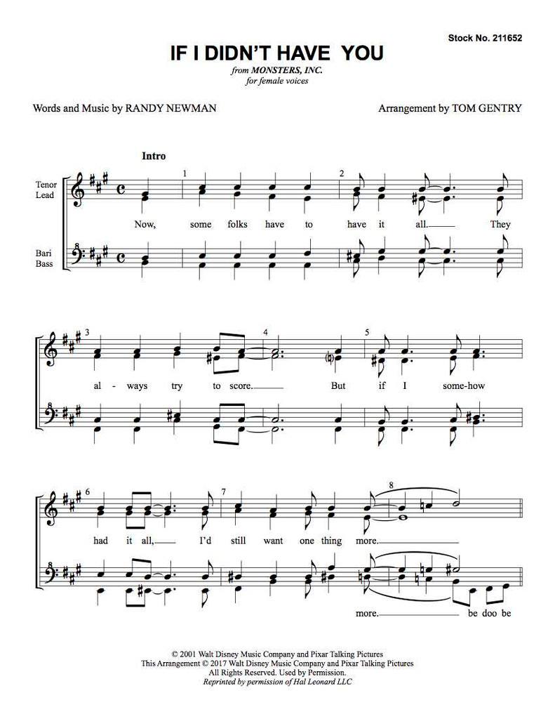 If I Didn't Have You (SSAA) (arr. Gentry)