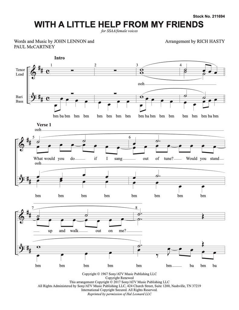 With a Little Help from My Friend (SSAA) (arr. Hasty) - Download