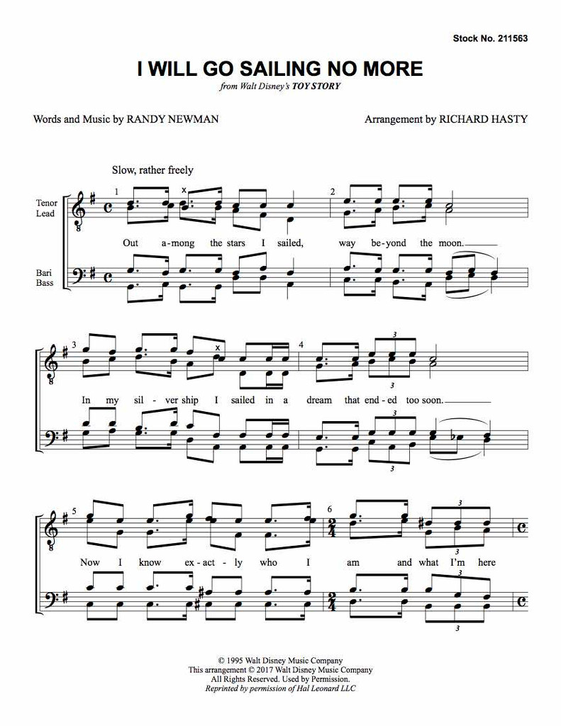 I Will Go Sailing No More (TTBB) (arr. Hasty)