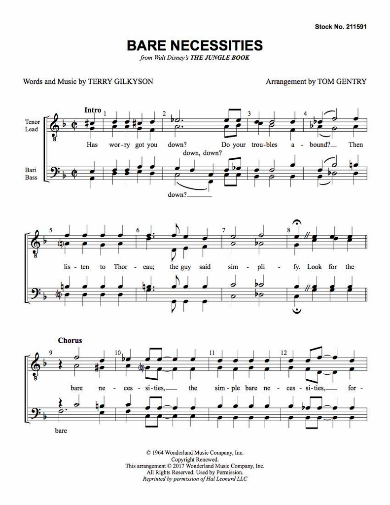 Bare Necessities (TTBB) (arr. Gentry)