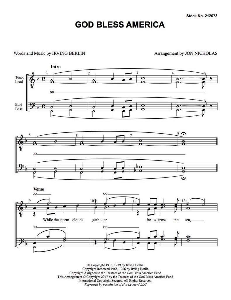 God Bless America (TTBB) (arr. Nicholas)