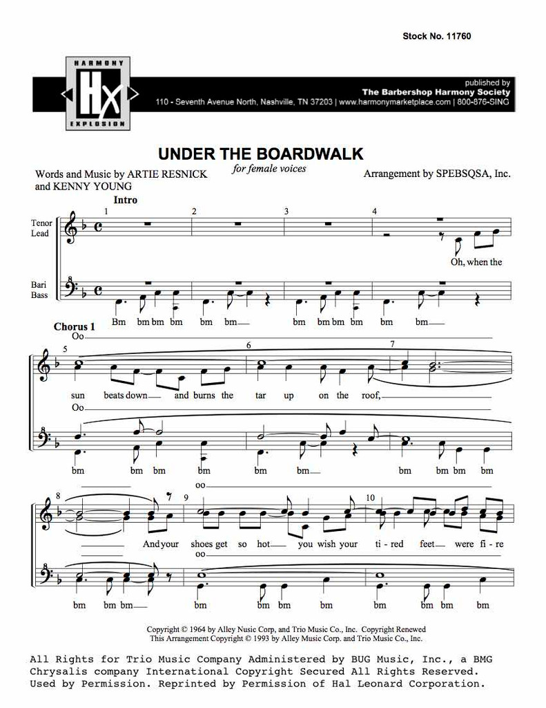 Under the Boardwalk (SSAA) (arr. BHS) - Download