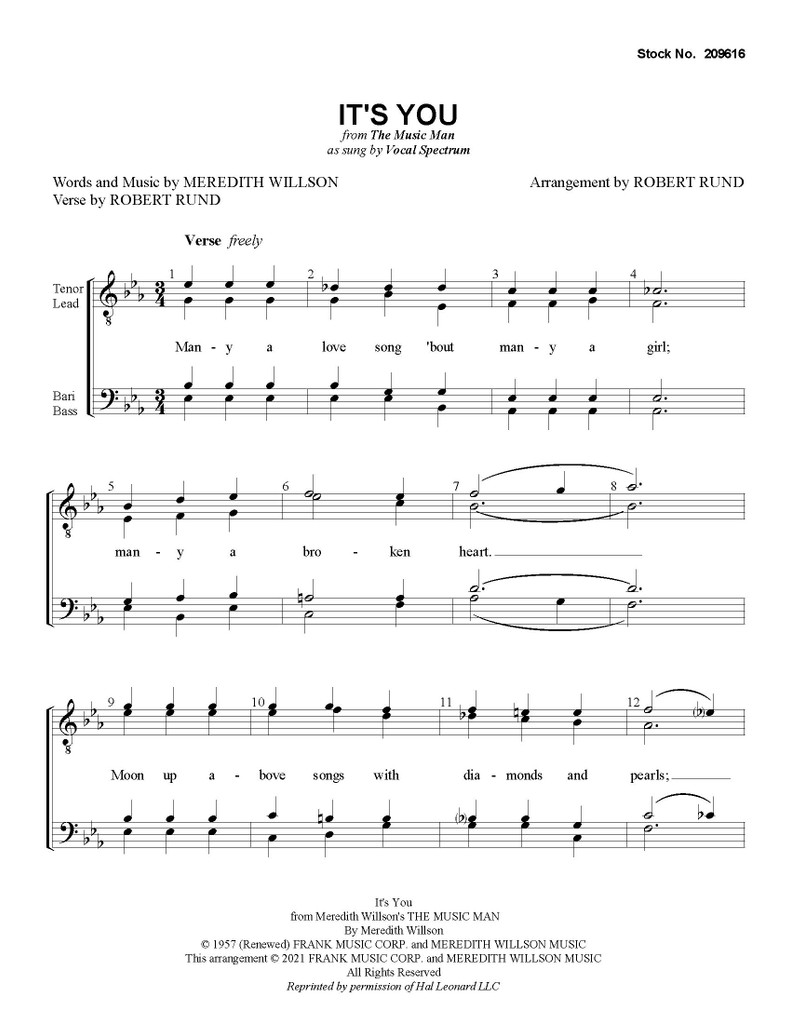 It's You (from "The Music Man") (TTBB) (arr. Rund) - Download