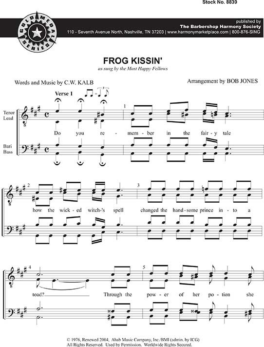 Frog Kissin' (TTBB) (arr. Jones) - SPECIAL ORDER