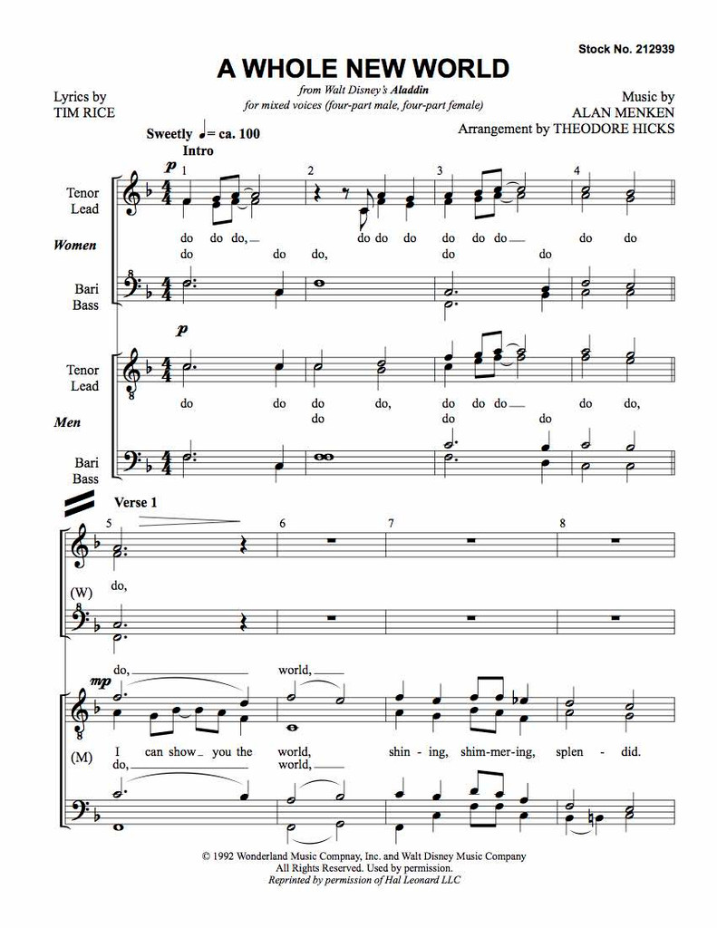 A Whole New World (8-part M/W) (arr. Hicks)