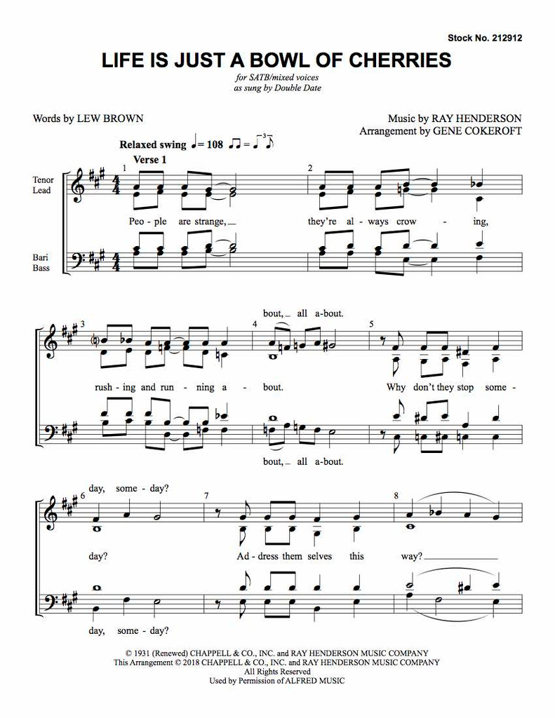 Life Is Just a Bowl of Cherries (SATB) (arr. Cokeroft)