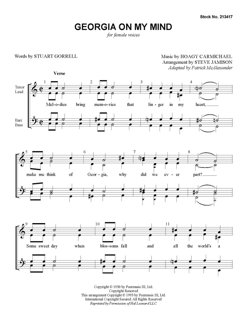 Georgia on My Mind (SSAA) (arr. Jamison)