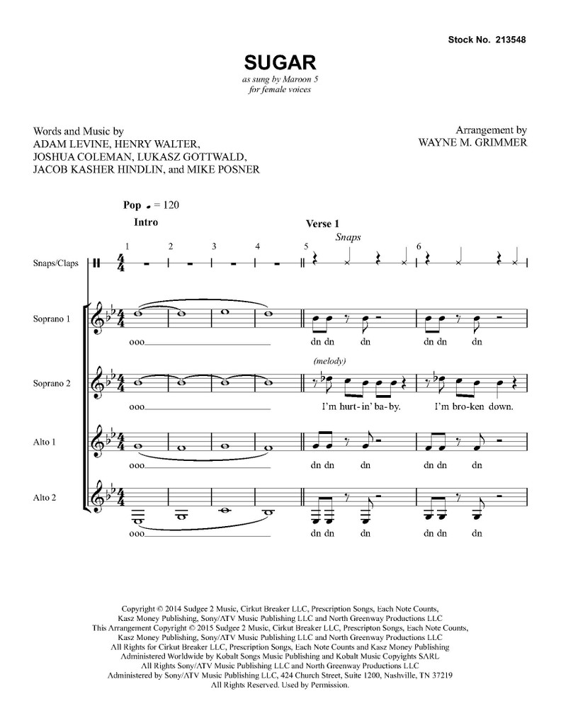 Sugar (SSAA) (arr. Grimmer)