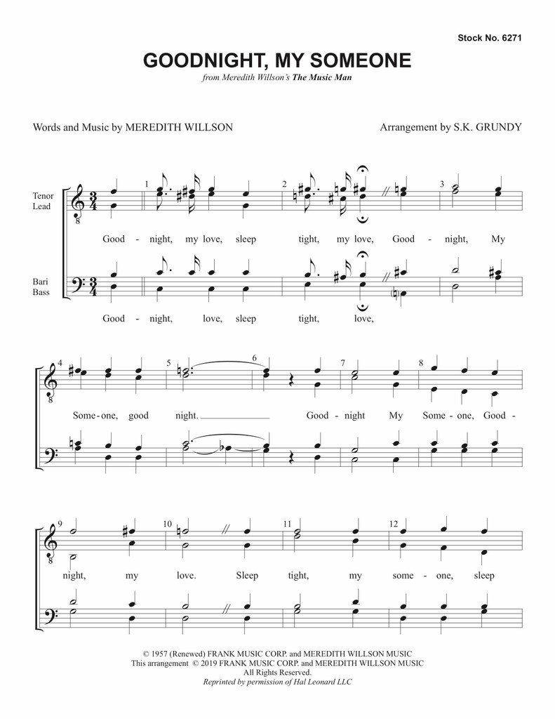 Goodnight, My Someone (TTBB) (arr. Grundy) - Download