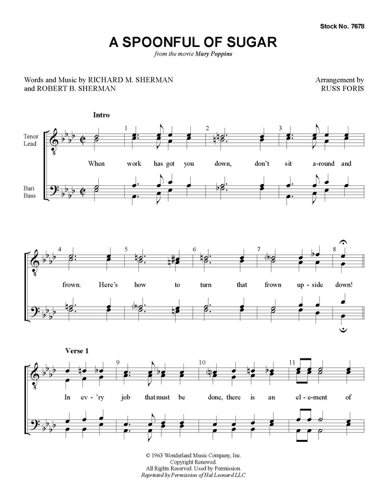 A Spoonful of Sugar (TTBB) (arr. Foris)