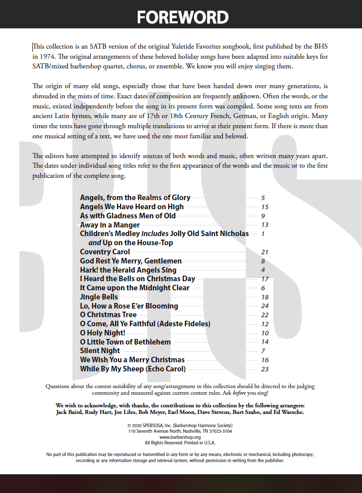 Yuletide Favorites Vol. I Songbook (SATB)