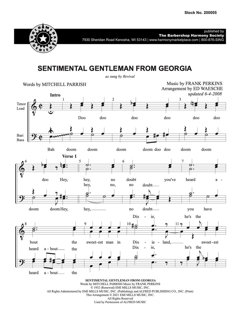 Sentimental Gentleman From Georgia (TTBB) (arr. Waesche) - Download