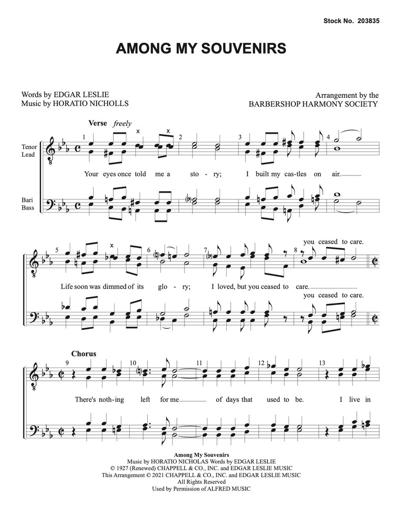 Among My Souvenirs (TTBB) (arr. BHS) - Download