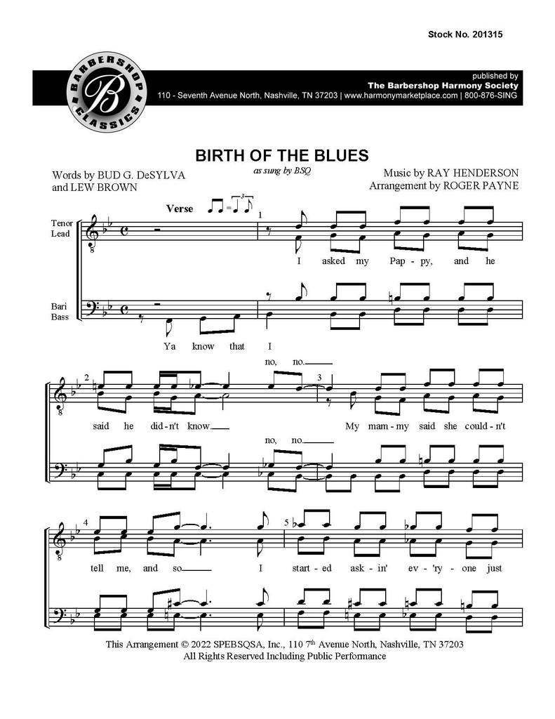 Birth Of the Blues (TTBB) (arr. Payne) - Download