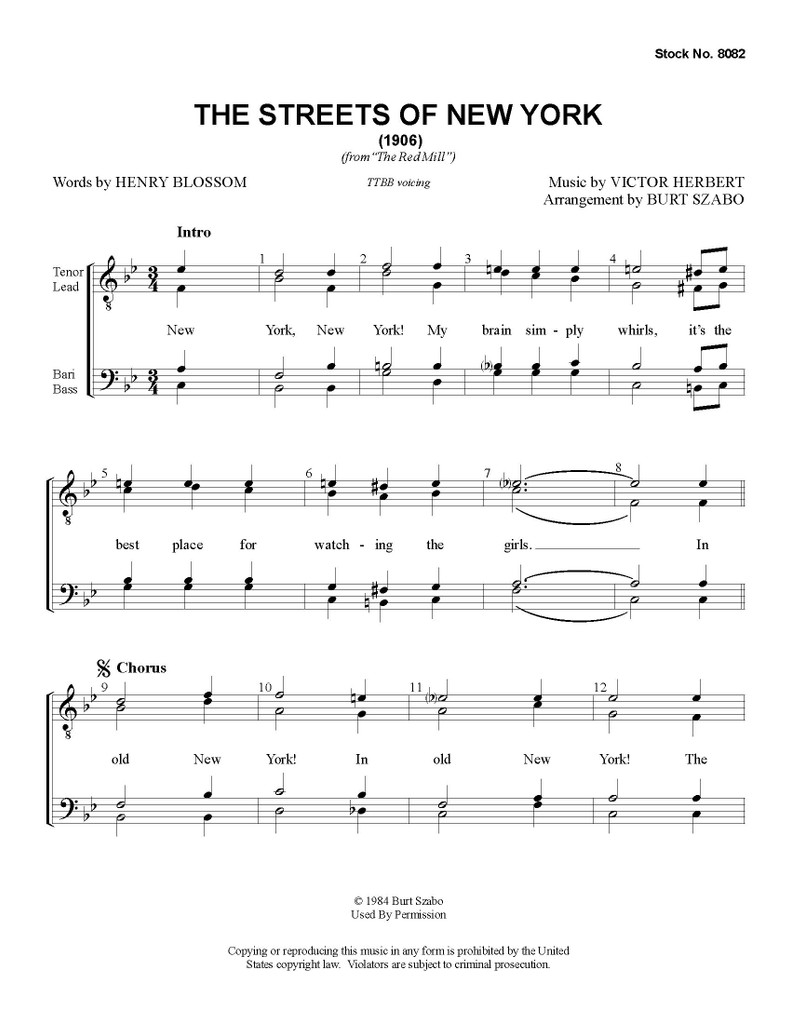 The Streets Of New York (TTBB) (arr. Szabo)