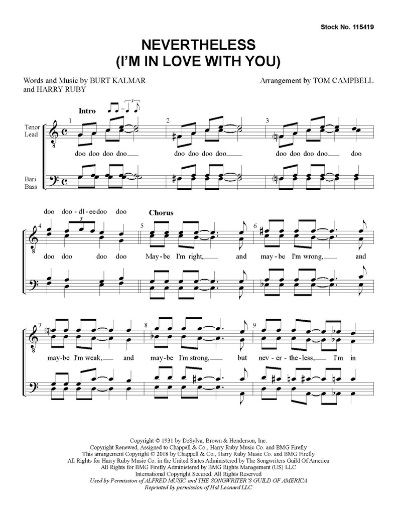 Nevertheless (I'm In Love With You) (TTBB) (arr. Campbell)