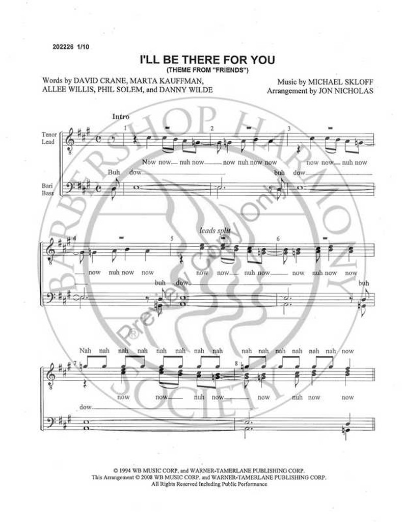 I'll Be There For You (TTBB) (arr. Jon Nicholas)-UNPUB