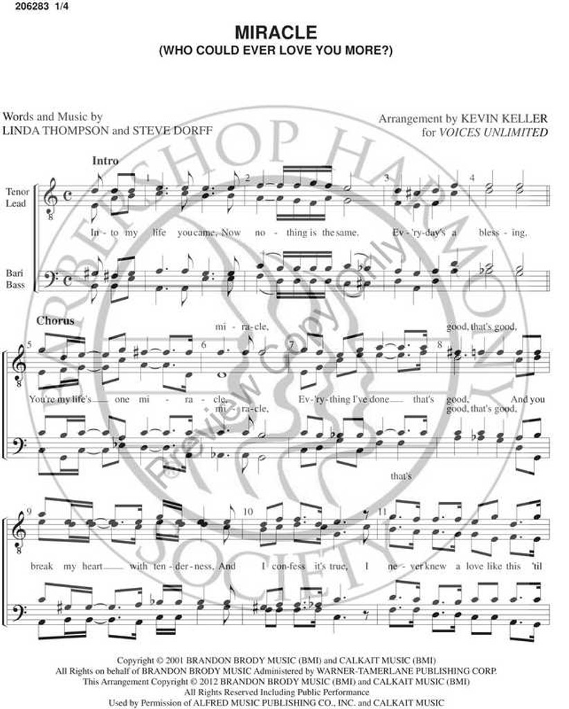 Who Could Ever Love You More? (aka "Miracle") (TTBB) (arr. Kevin Keller)-UNPUB