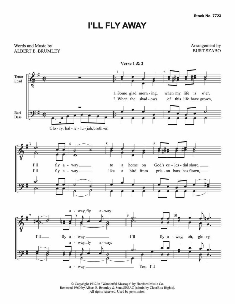 I'll Fly Away (TTBB) (arr. Szabo) Harmony Society