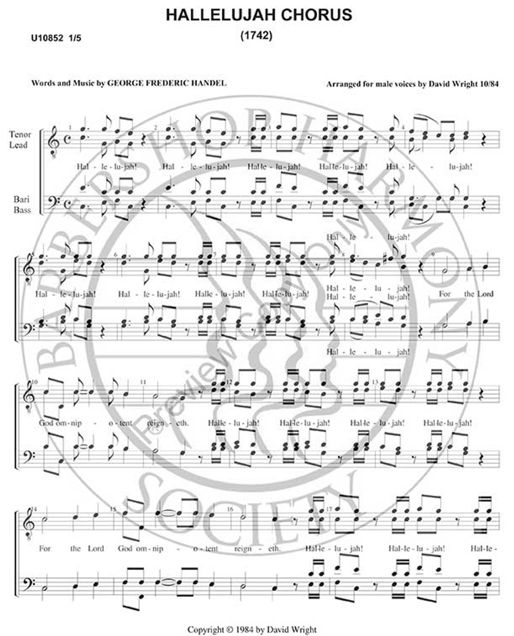 Hallelujah Chorus (TTBB) (arr. David Wright)-Download-UNPUB