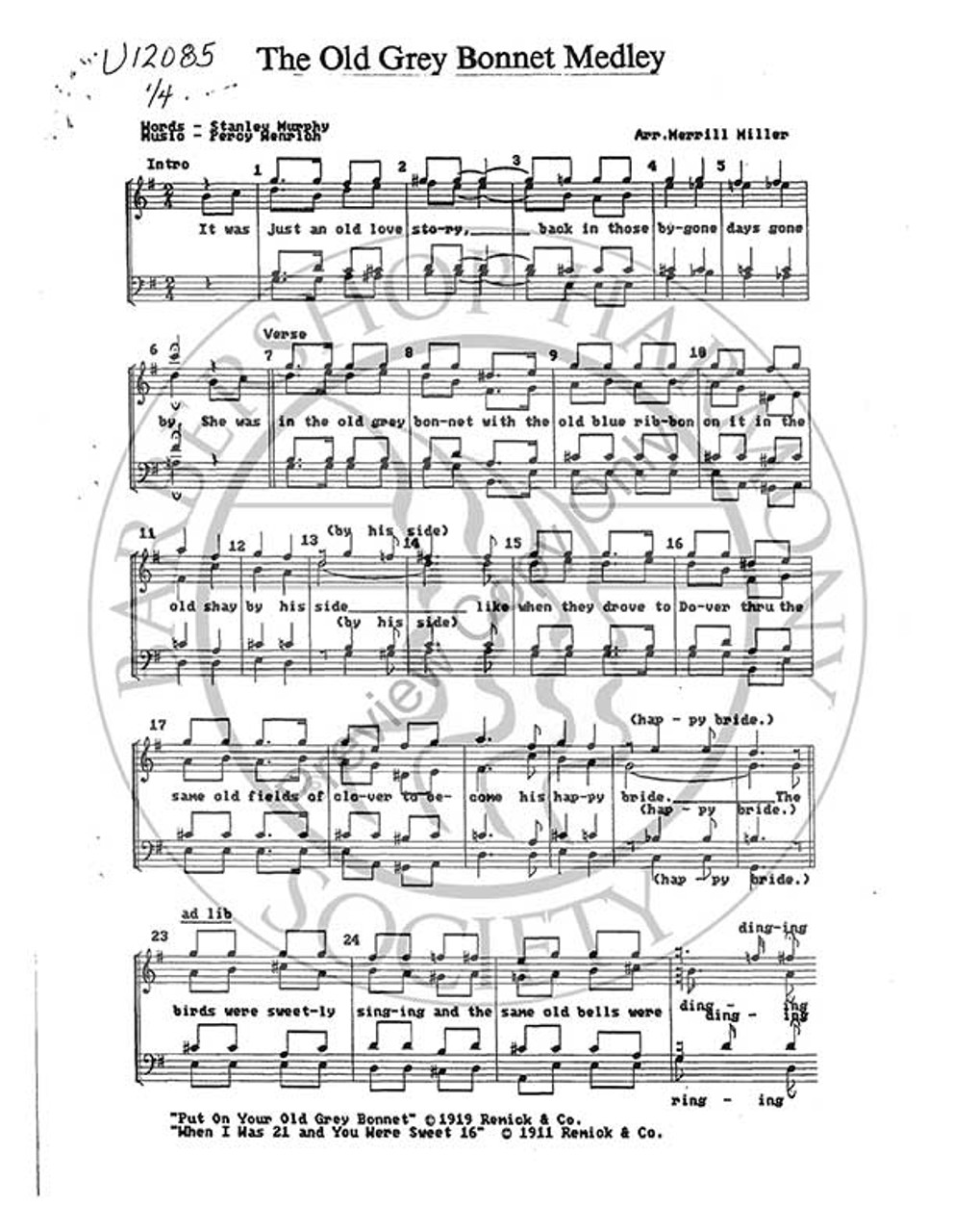 Old Grey Bonnet Medley (TTBB) (arr. Merrill Miller)-Download-UNPUB