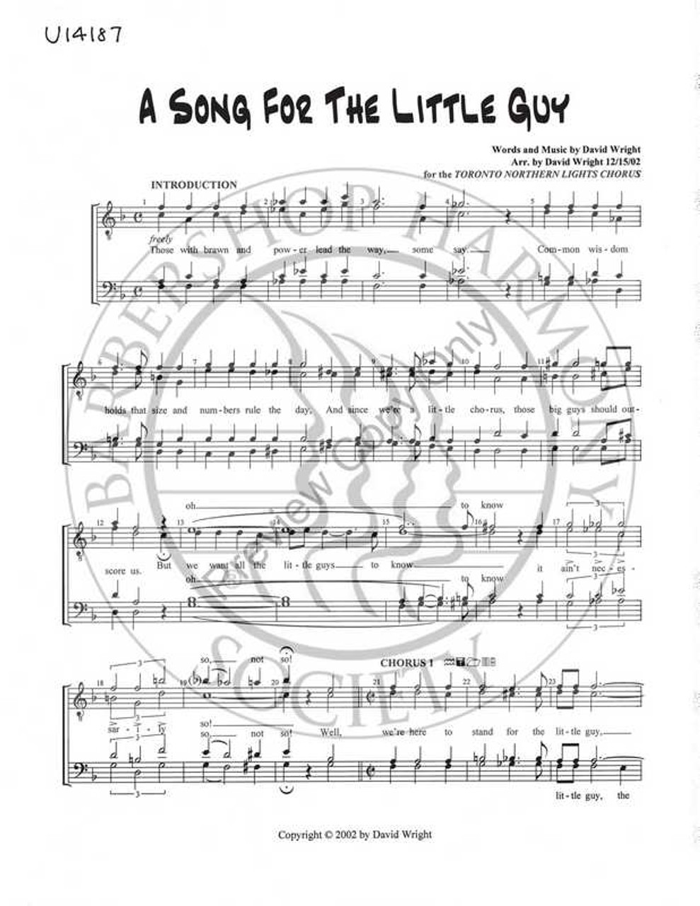 A Song For The Little Guy (TTBB) (arr. David Wright)-Download-UNPUB