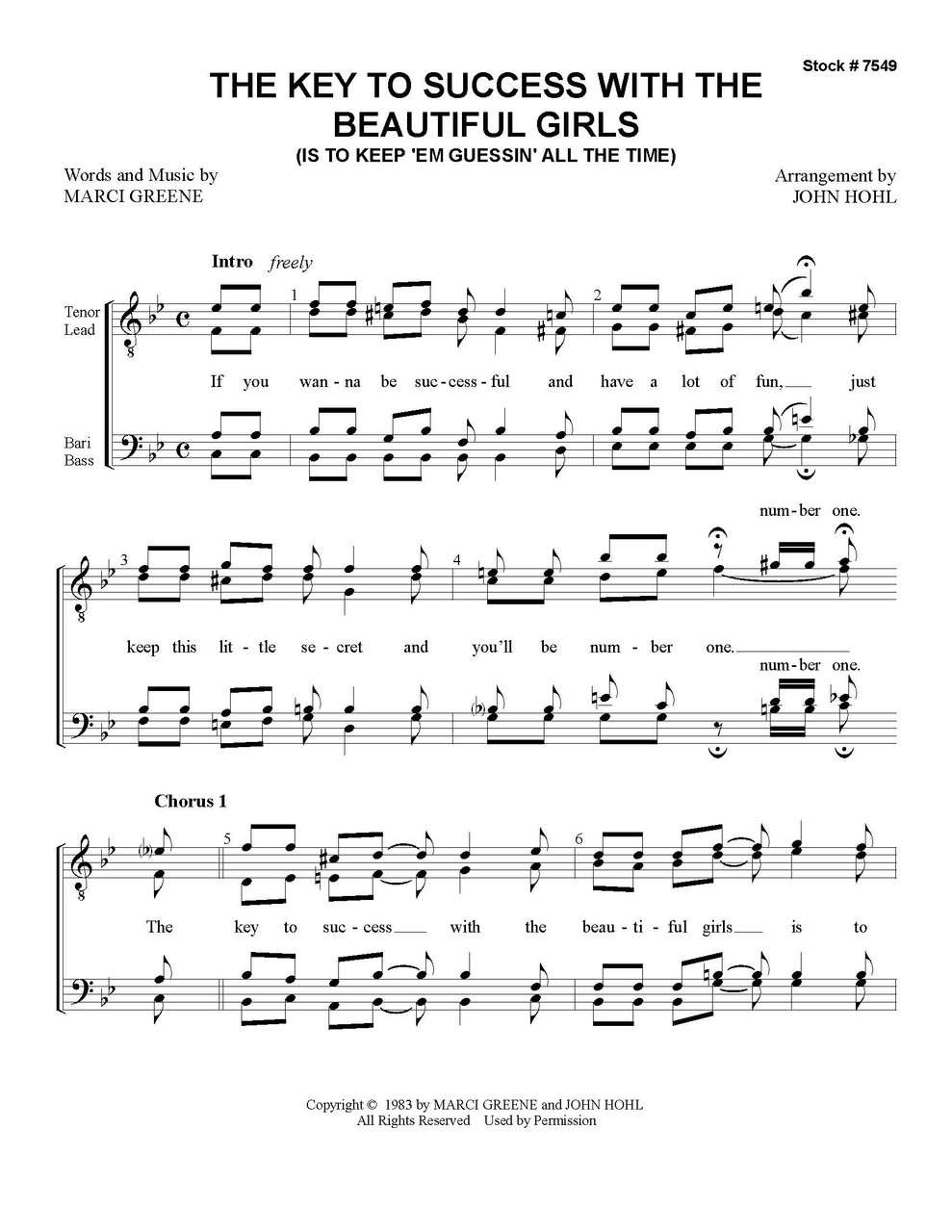 The Key to Success with the Beautiful Girls (TTBB) (arr. Hohl)