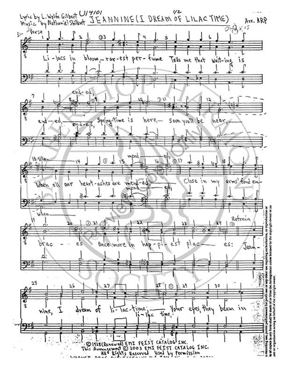 Jeannine I Dream Of Lilac Time 1 (TTBB) (arr. Alden Parker)-Download-UNPUB