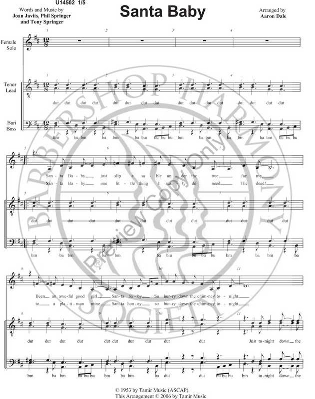 Santa Baby (Male Quartet +Female Solo) (SATB) (arr. Aaron Dale)-Download-UNPUB