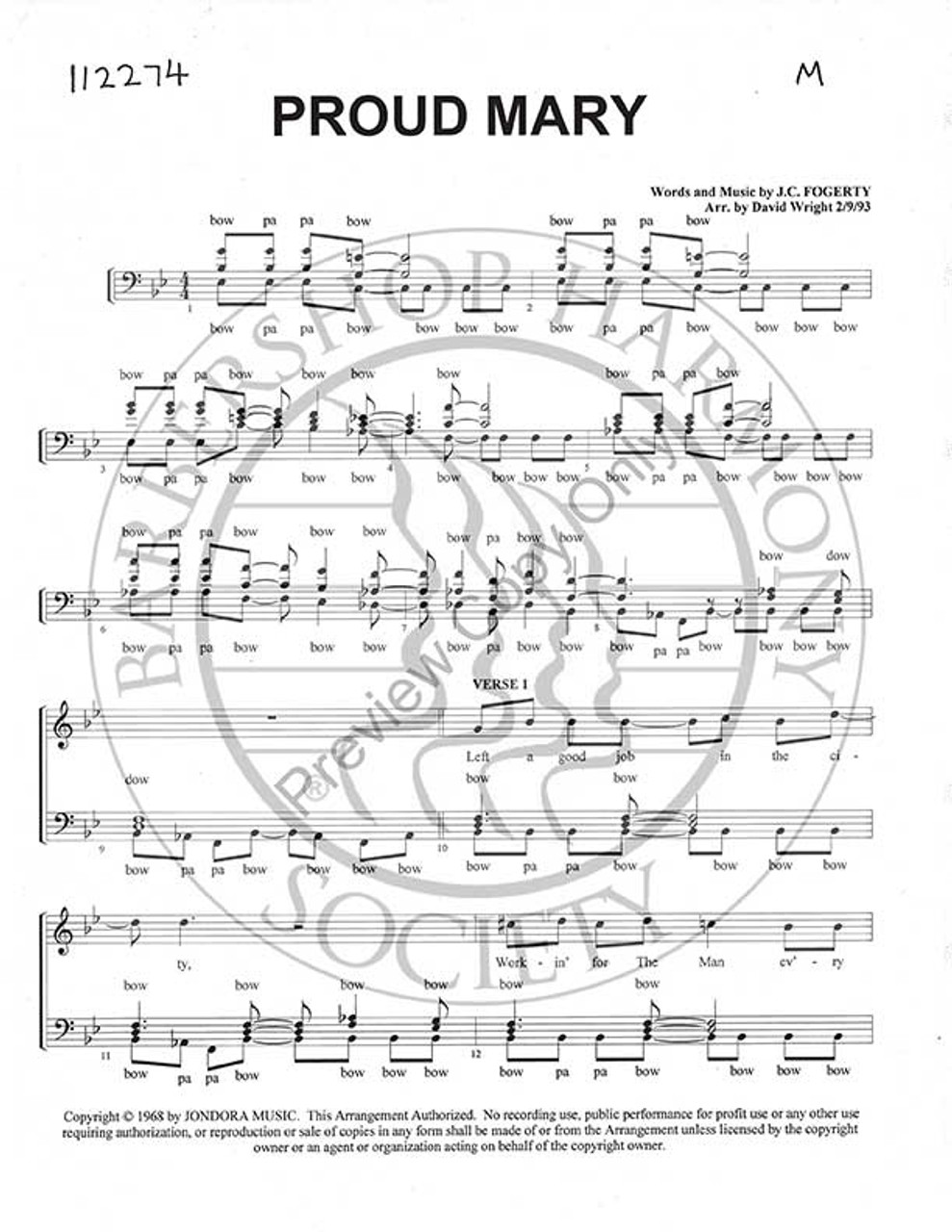 Proud Mary (TTBB) (arr. David Wright)-Download-UNPUB