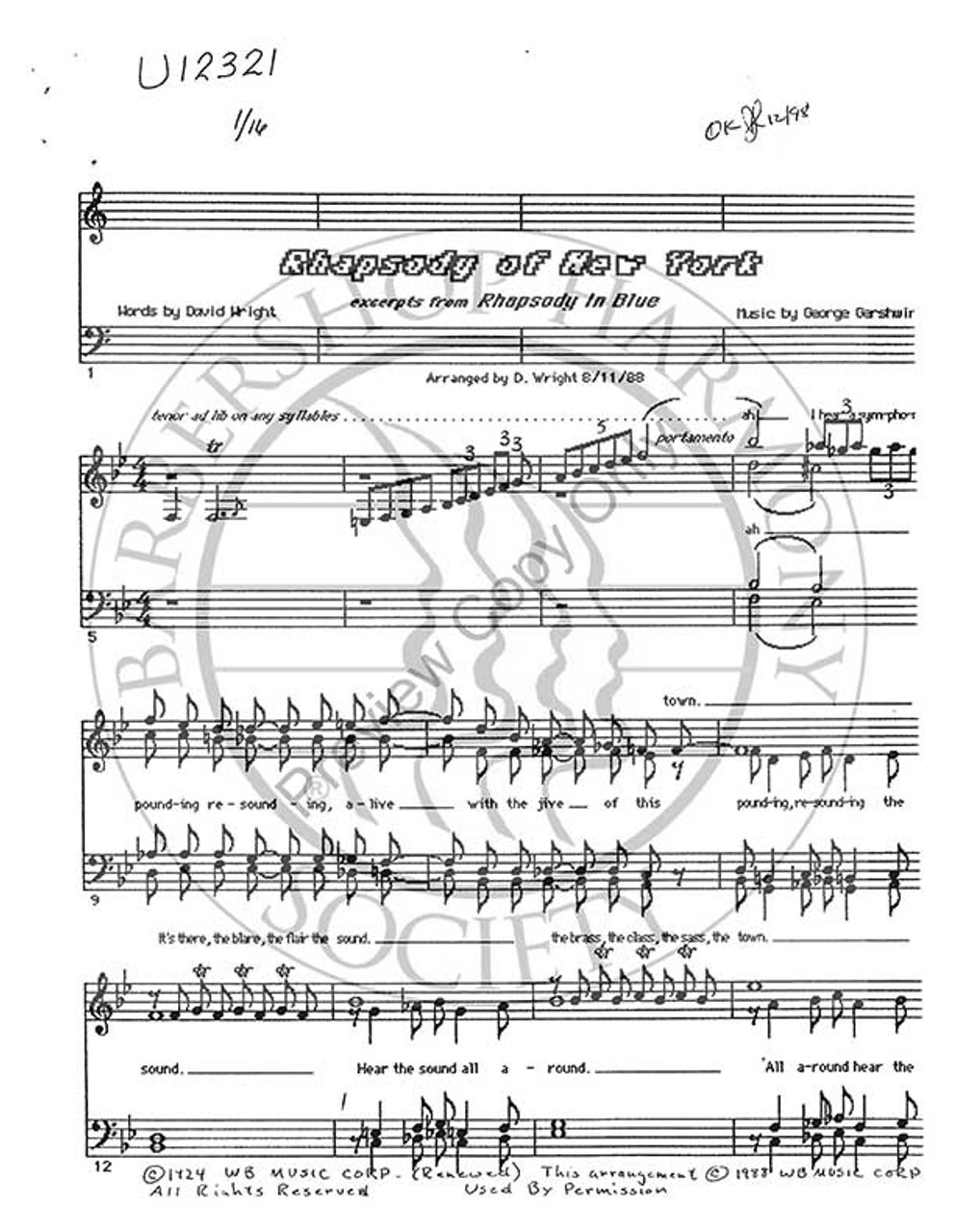 Rhapsody of New York (SSAA) (arr. David Wright)-Download-UNPUB