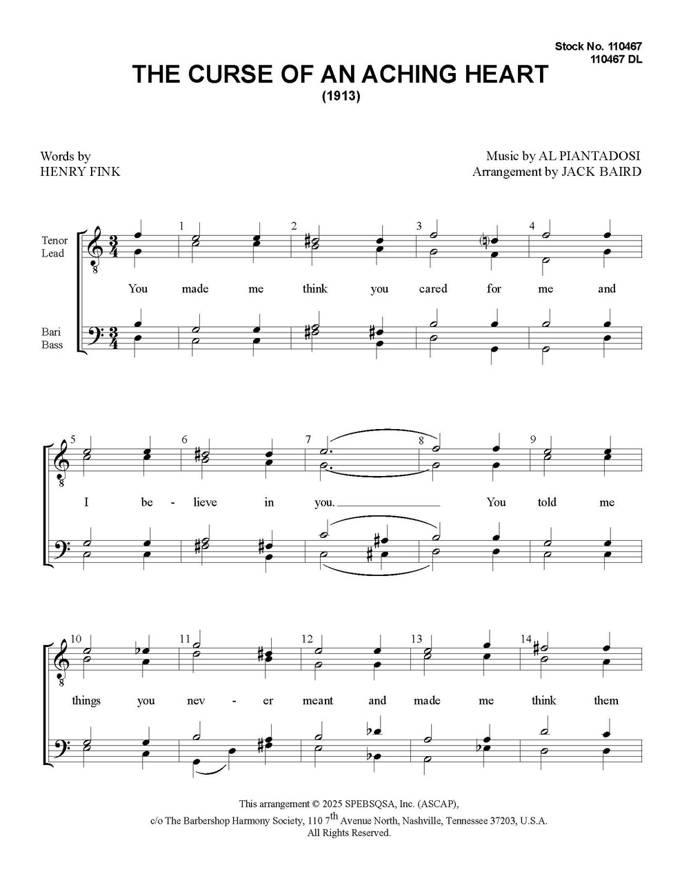 The Curse Of An Aching Heart (TTBB) (arr. Baird)