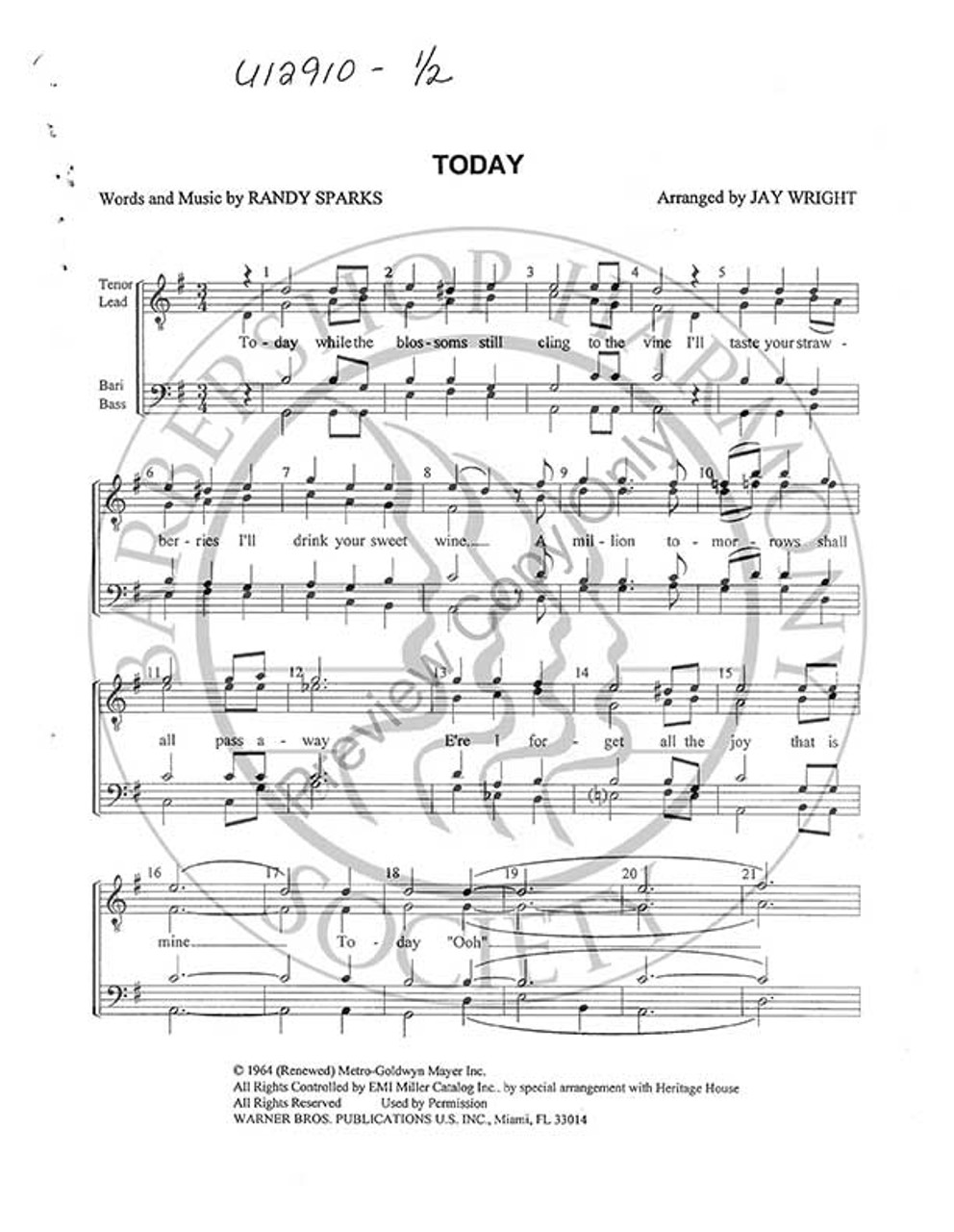 Today 1 (TTBB) (arr. Gerald Wright)-Download-UNPUB