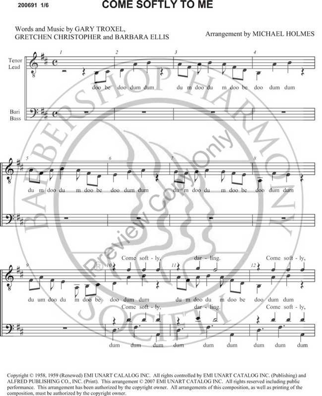 Come Softly To Me (TTBB) (arr. Michael Holmes)-Download-UNPUB