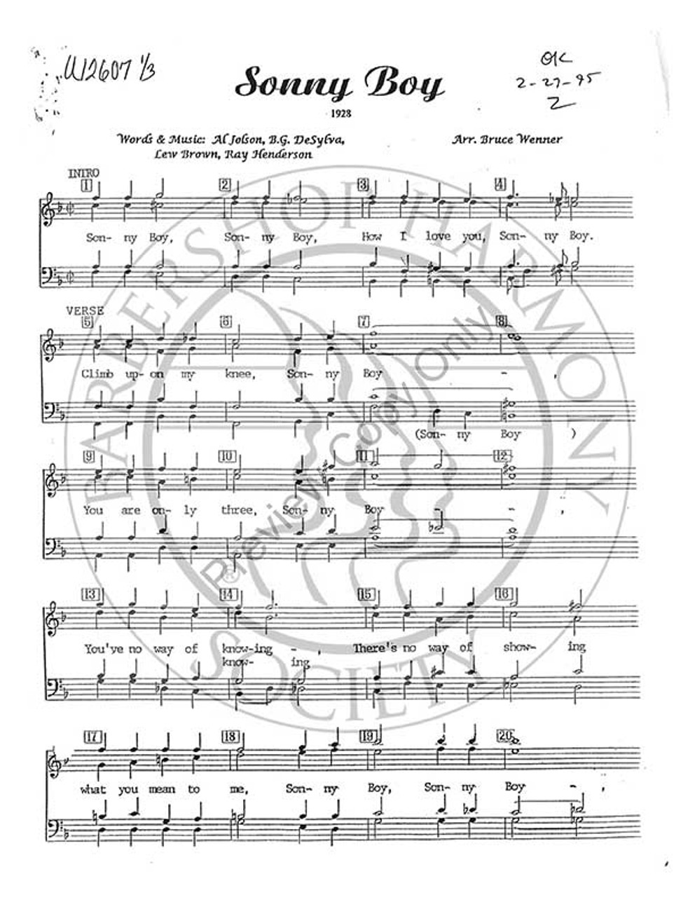 Sonny Boy 3 (TTBB) (arr. Bruce Wenner)-Download-UNPUB