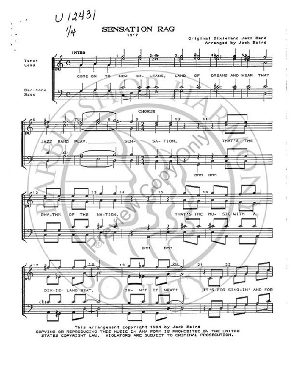 Sensation Rag (TTBB) (arr. Jack Baird)-Download-UNPUB