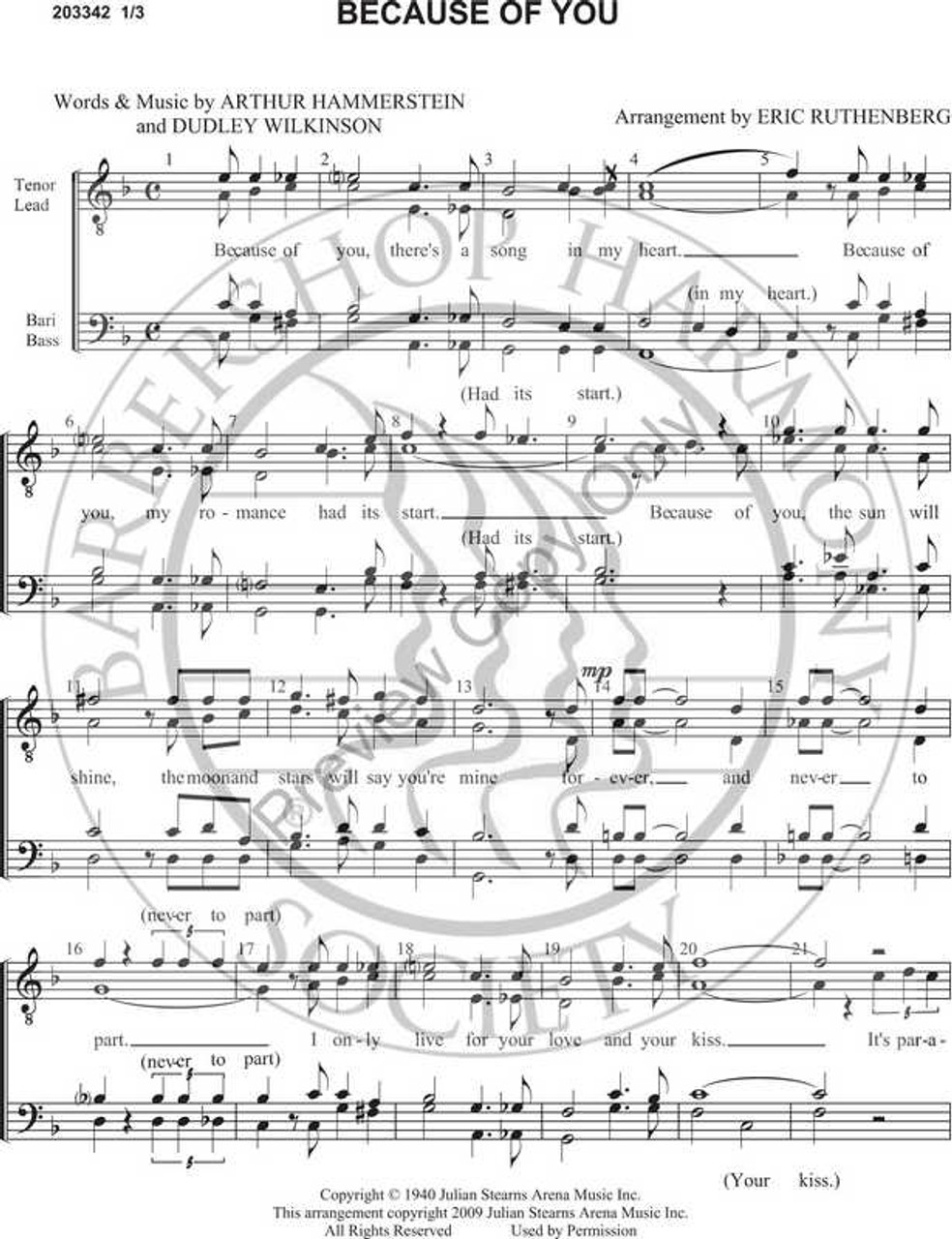 Because of You 1 (TTBB) (arr. Eric Ruthenberg)-Download-UNPUB