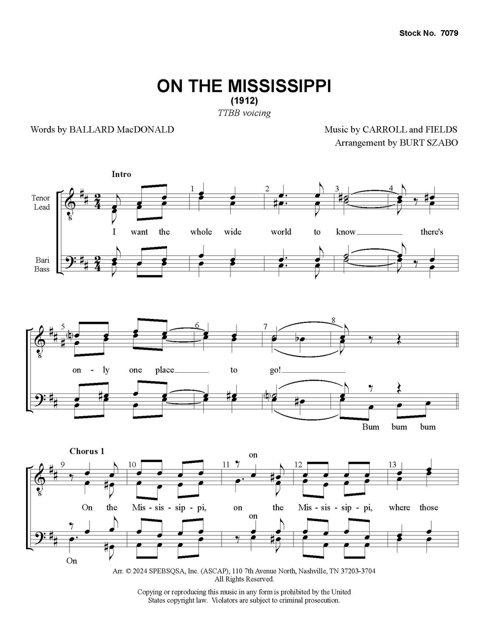 On The Mississippi (TTBB) (arr. Szabo)