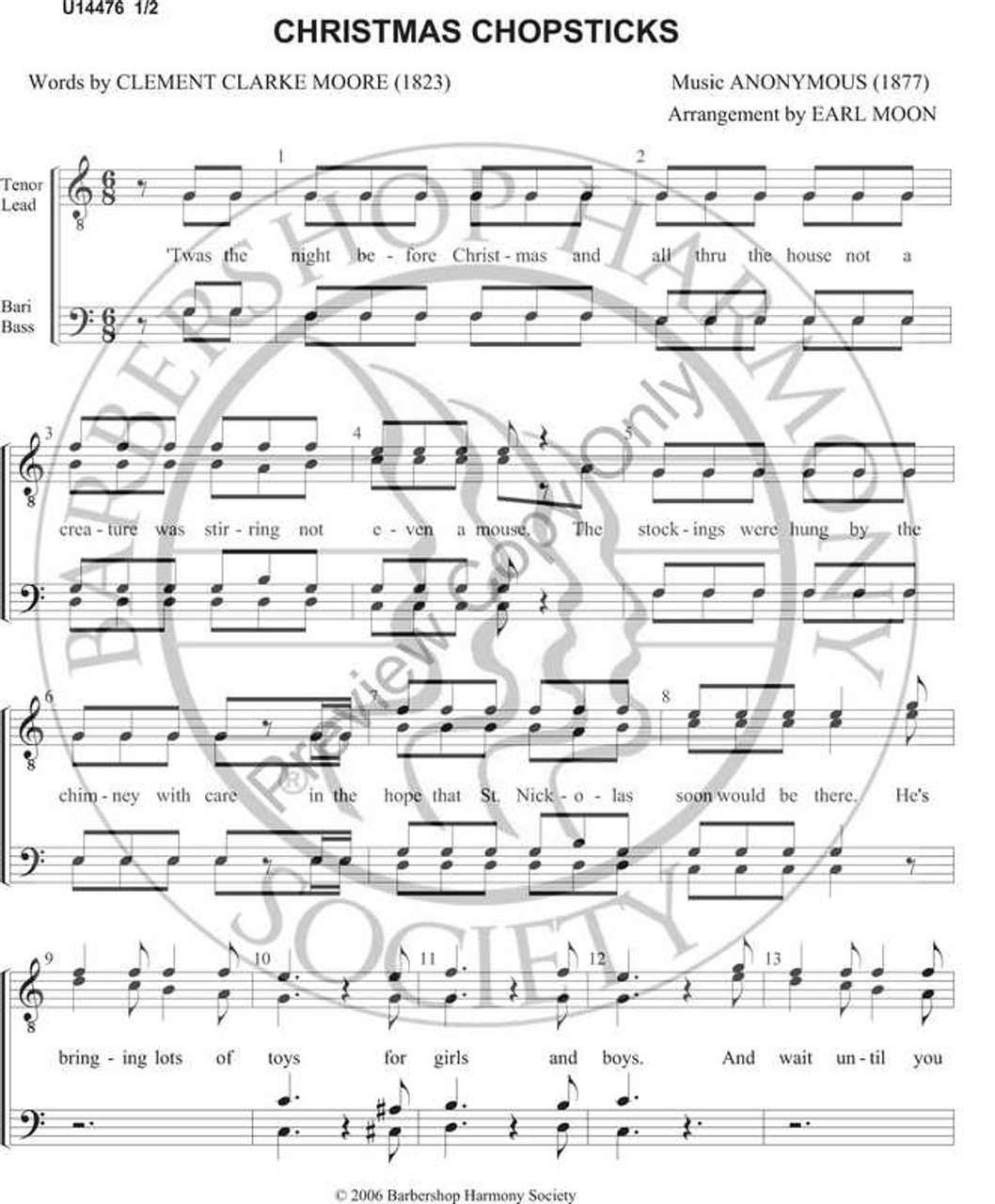Christmas Chopsticks (TTBB) (arr. Earl Moon)-Download
