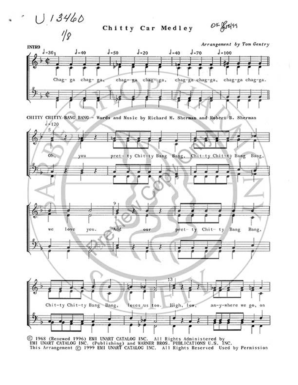 Chitty Car Medley (SSAA) (arr. Tom Gentry)-Download-UNPUB