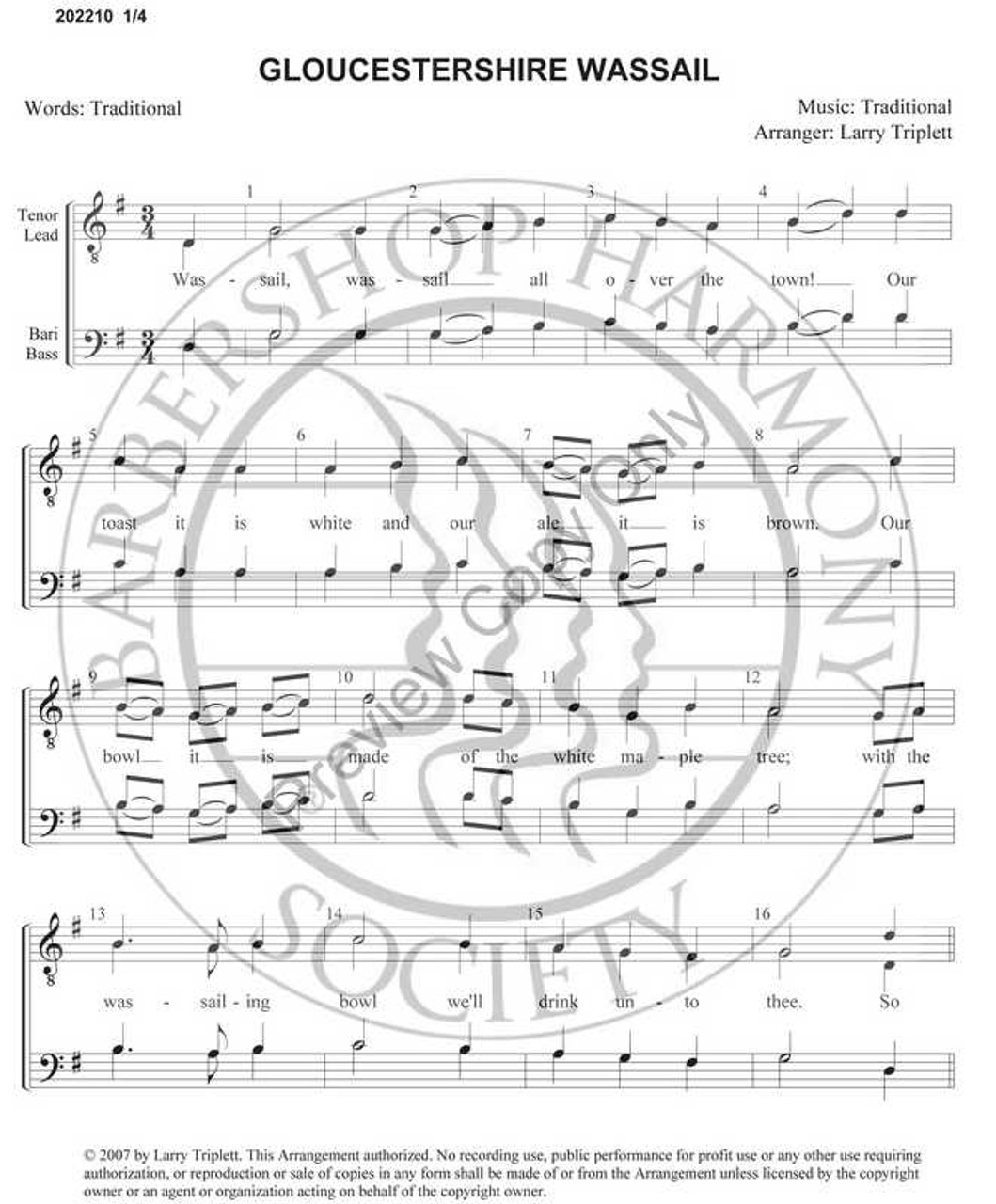 Gloucester Wassail (TTBB) (arr. Larry Triplett)-Download-UNPUB