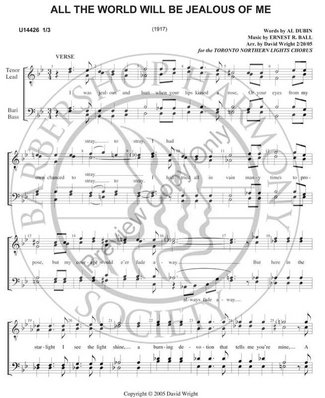 All The World Will Be Jealous of Me 3 (TTBB) (arr. David Wright)-Download-UNPUB