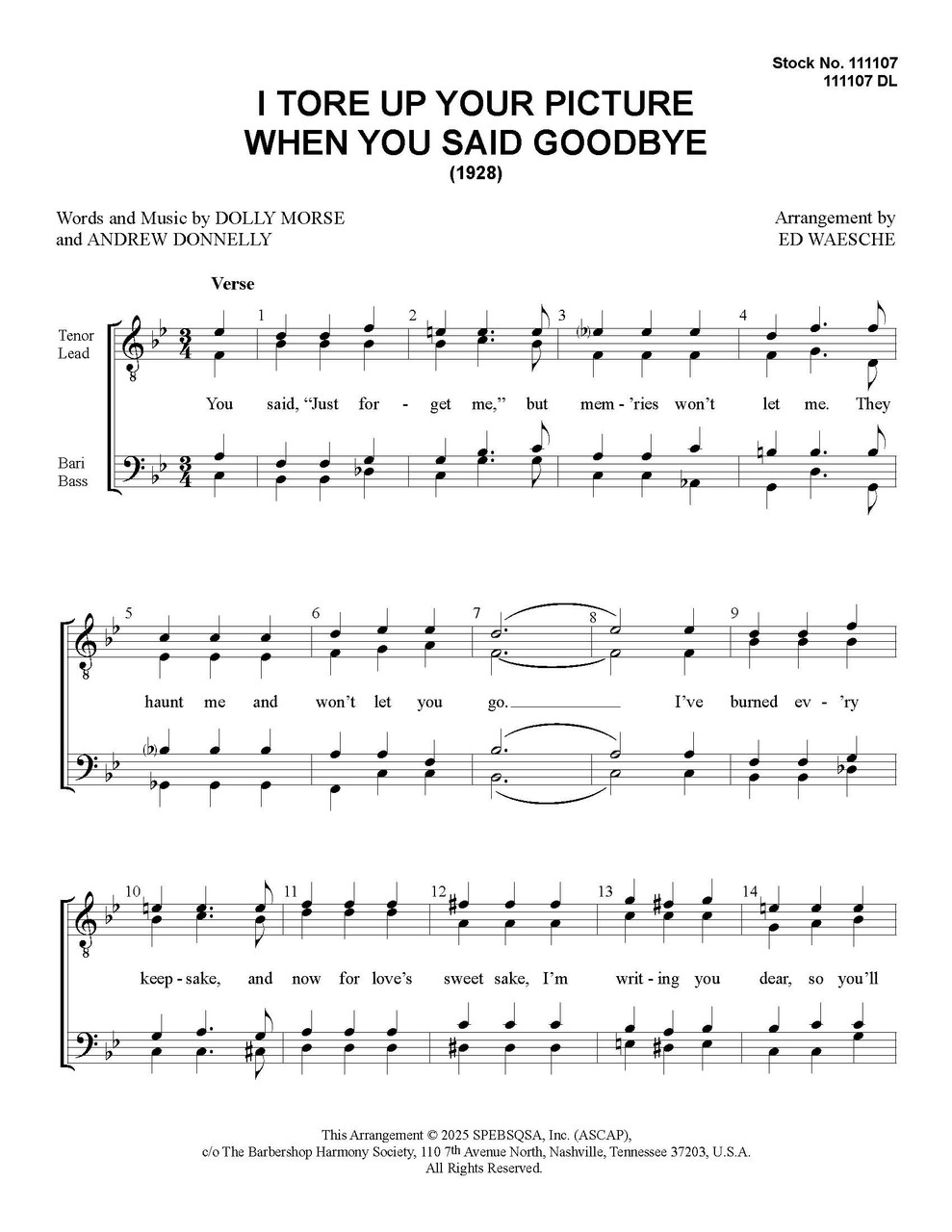 I Tore Up Your Picture When You Said Goodbye  (TTBB) (arr. Waesche)-Download