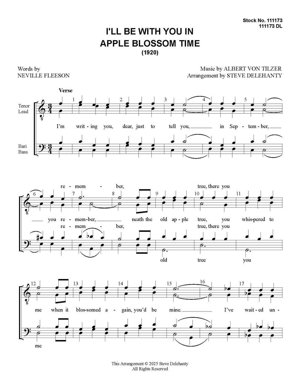 I'll Be With You In Apple Blossom Time (TTBB) (arr.  Delehanty) - Download