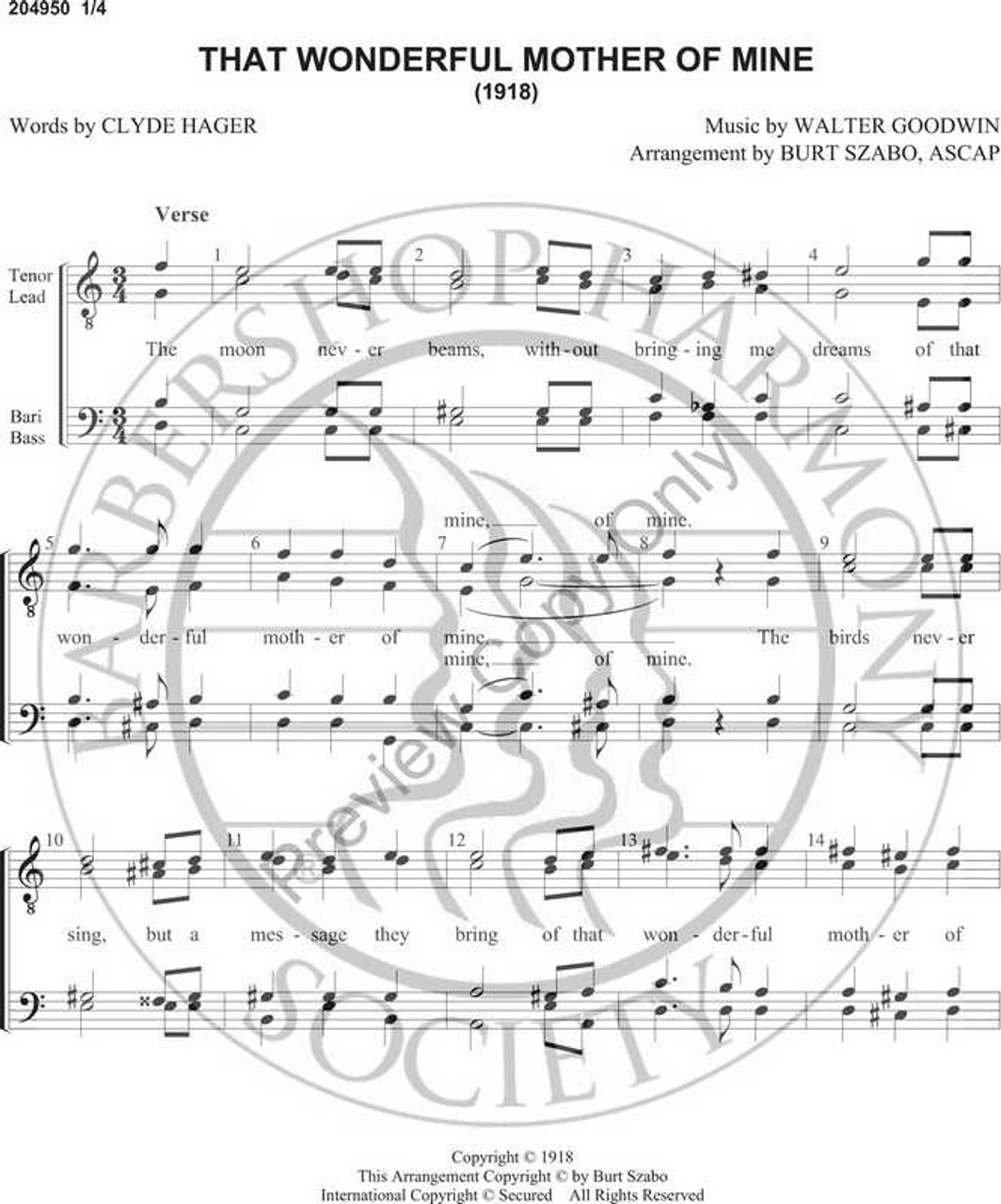 That Wonderful Mother Of Mine 3 (TTBB) (arr. Burt Szabo)-Download-UNPUB