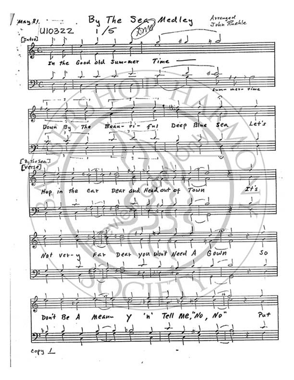 By The SeaI/In The Good Old Summertime Medley (TTBB) (arr. J. I. Ruehle)-UNPUB