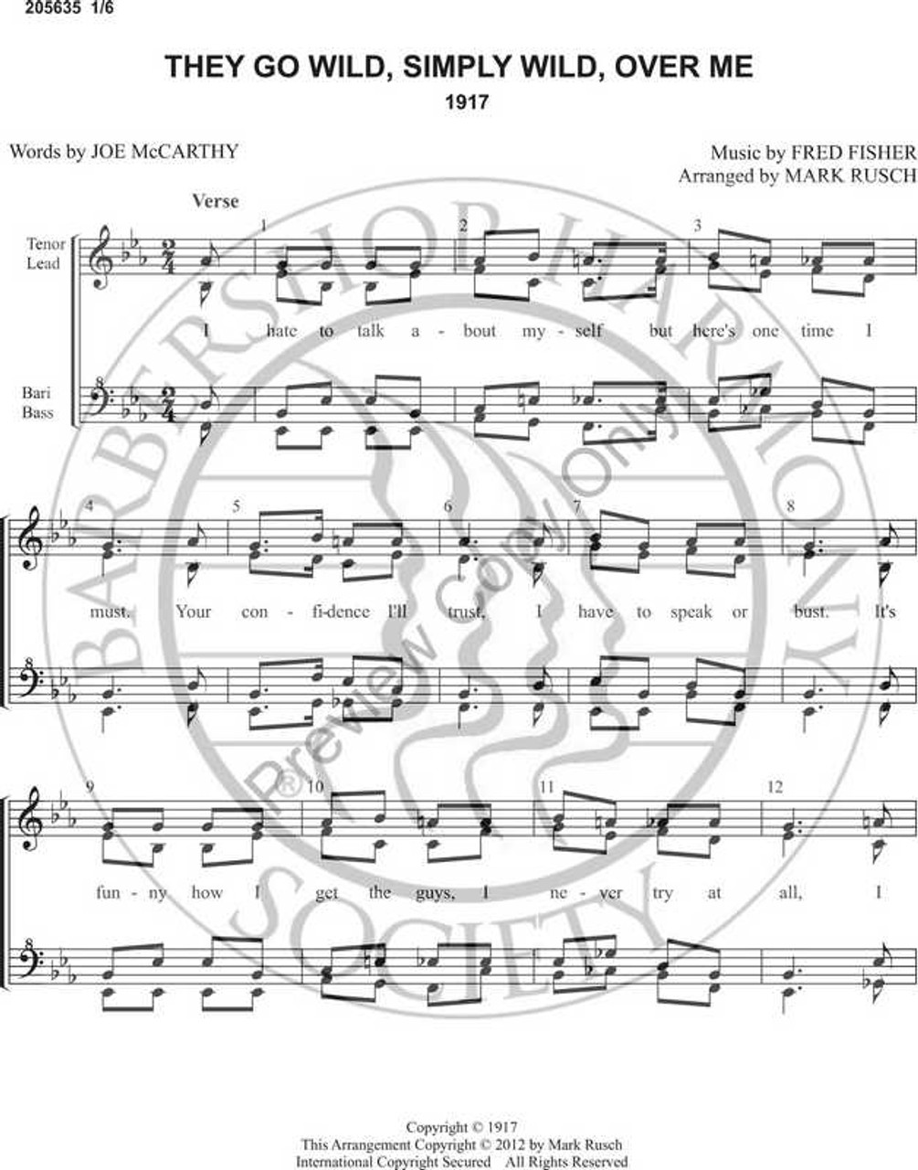 They Go Wild, Simply Wild Over Me (SSAA) (arr. Mark Rusch)-Download-UNPUB